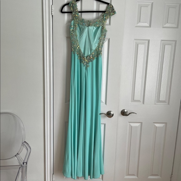 Aqua long evening dress - Picture 2 of 6